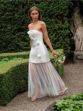 elliatt oleander strapless sateen 3D flower pearl mesh maxi mini dress large NEW